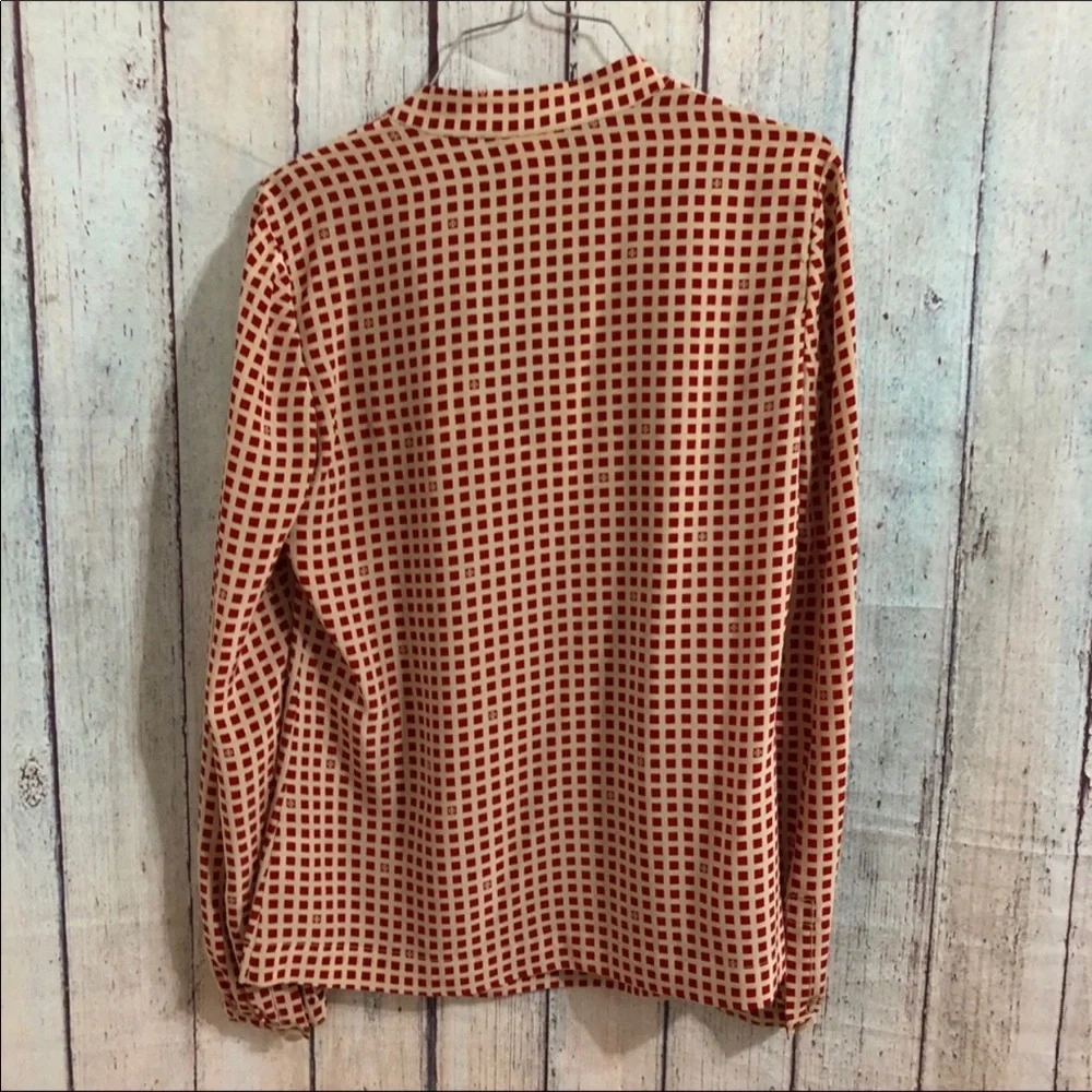 Tory Burch Cream Blouse with Red Grid Print